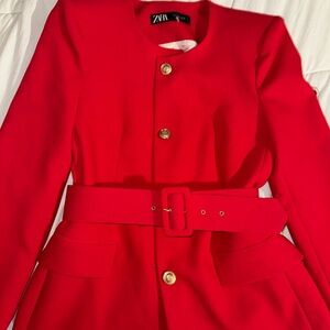 Zara Vibrant Red Jacket with Gold Accents